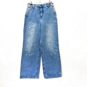 NAF NAF Blue Distressed Wide Leg Jeans 6‎